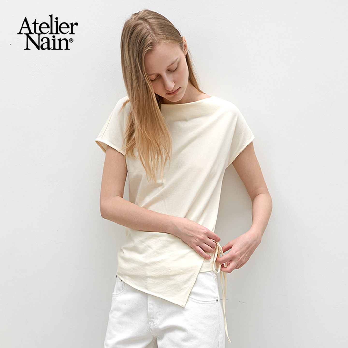 Atelier Nain2026年夏季新款短袖T恤小众设计感系带女显瘦上衣