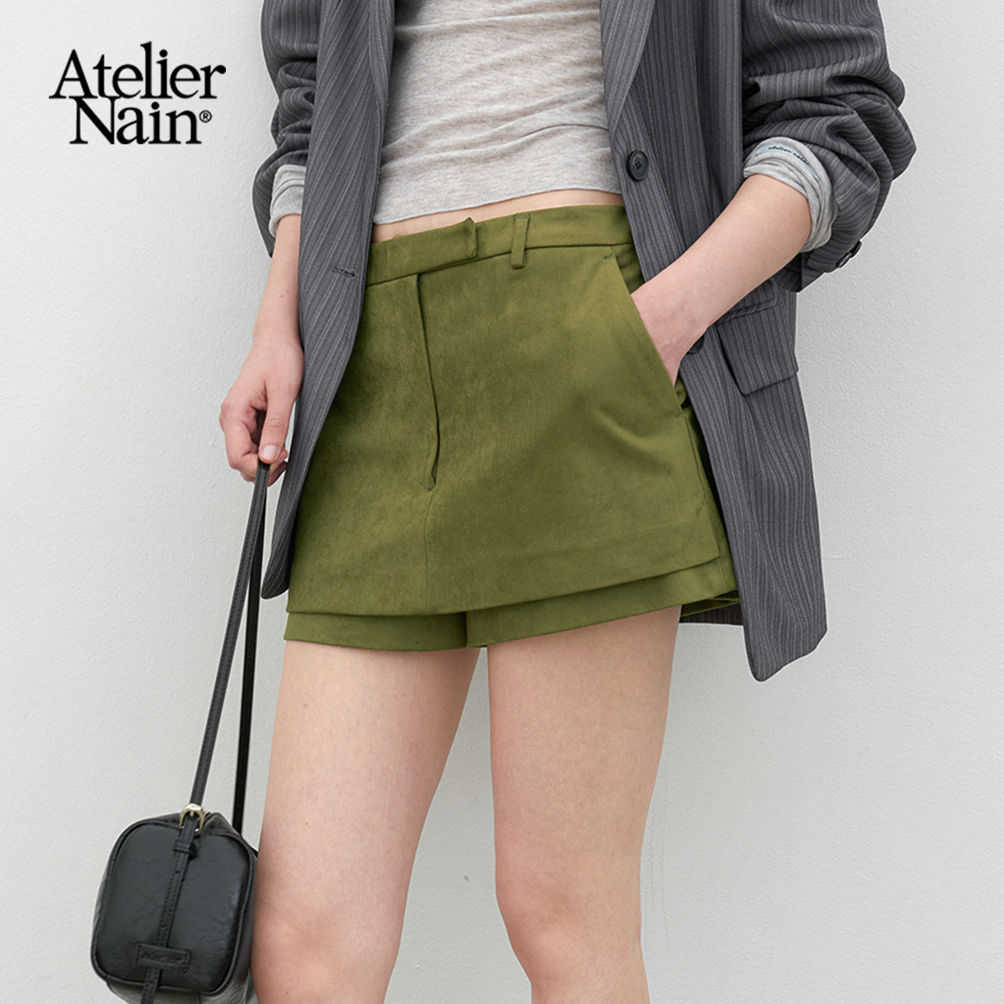Atelier Nain2026年秋季新款麂皮短裤女轻熟韩版简约风小个子裤子