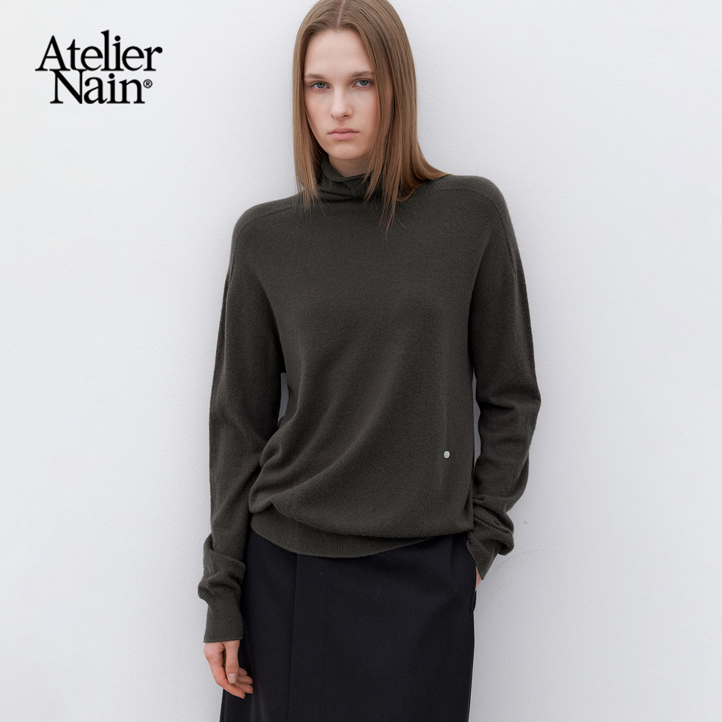 Atelier Nain2025年秋冬新款高领针织衫女简约风显瘦长袖打底衫