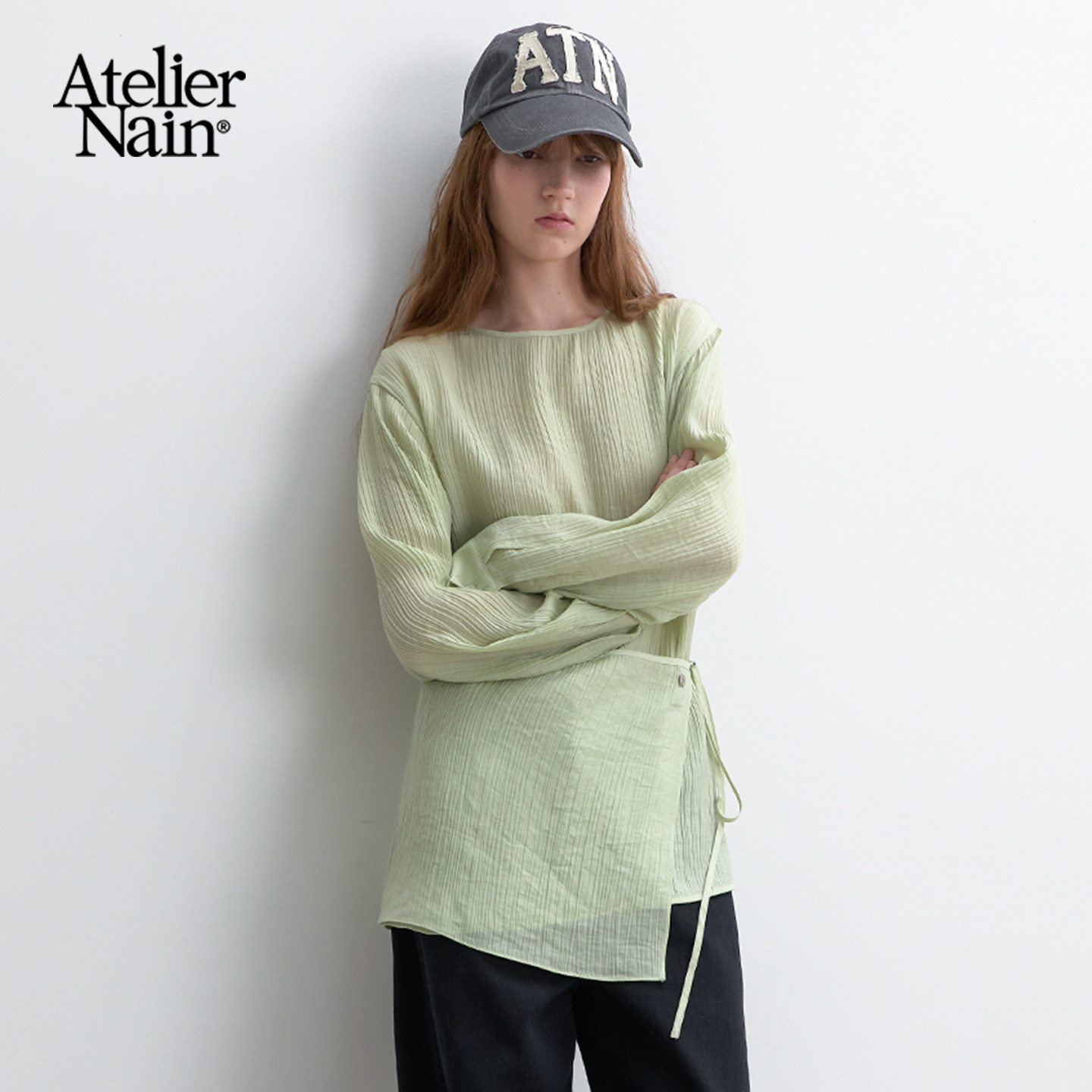 Atelier Nain2026年春季新款小众设计衬衫气质极简风系带长袖上衣