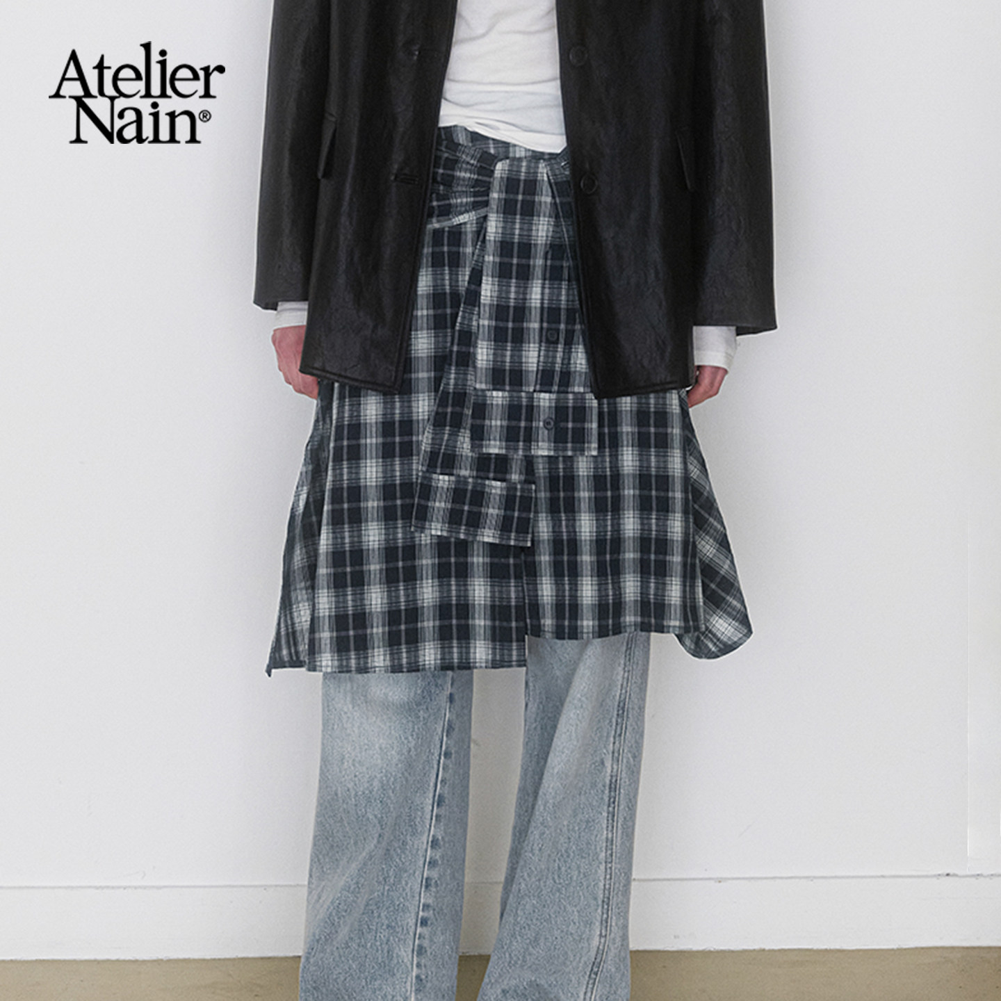 Atelier Nain2026年春季新款复古格纹半身裙韩版设计感学院风裙子
