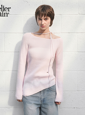 Atelier Nain2025年早春新款一字肩针织衫设计感不规则长袖上衣