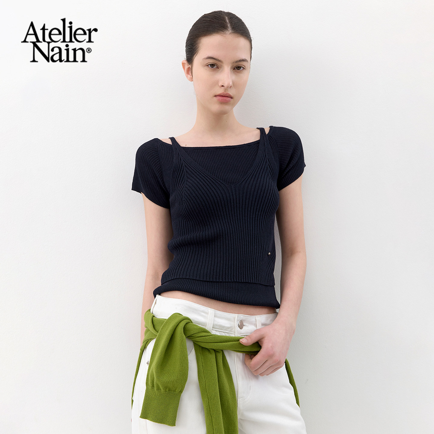 Atelier Nain2026年夏季新款针织短袖假两件T恤韩版薄款上衣女