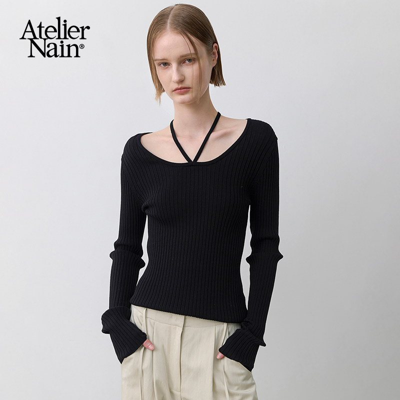 时尚百搭简约气质淑女范挂脖针织