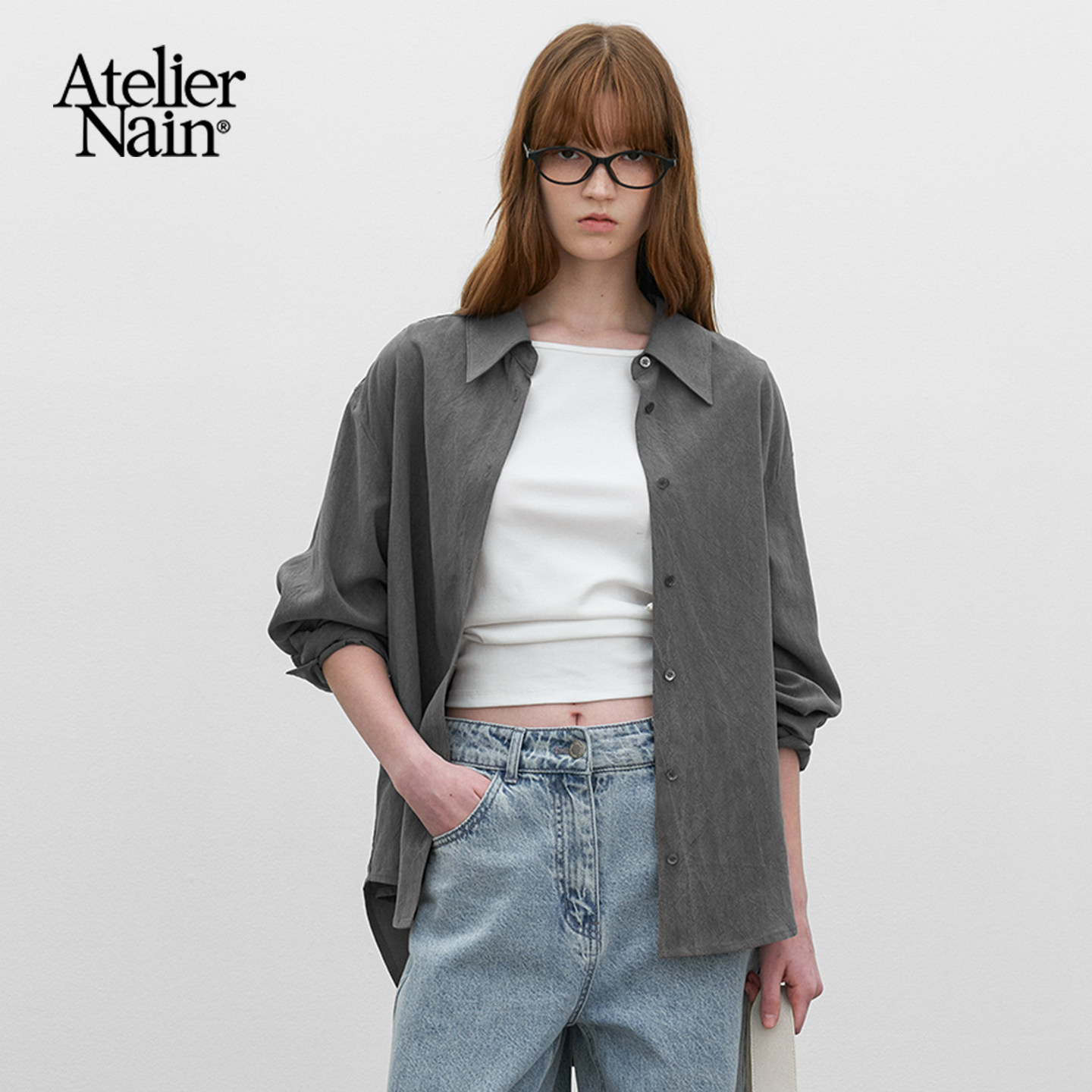 Atelier Nain2026年春季新款衬衫韩版时尚复古风翻领单排扣衬衫女