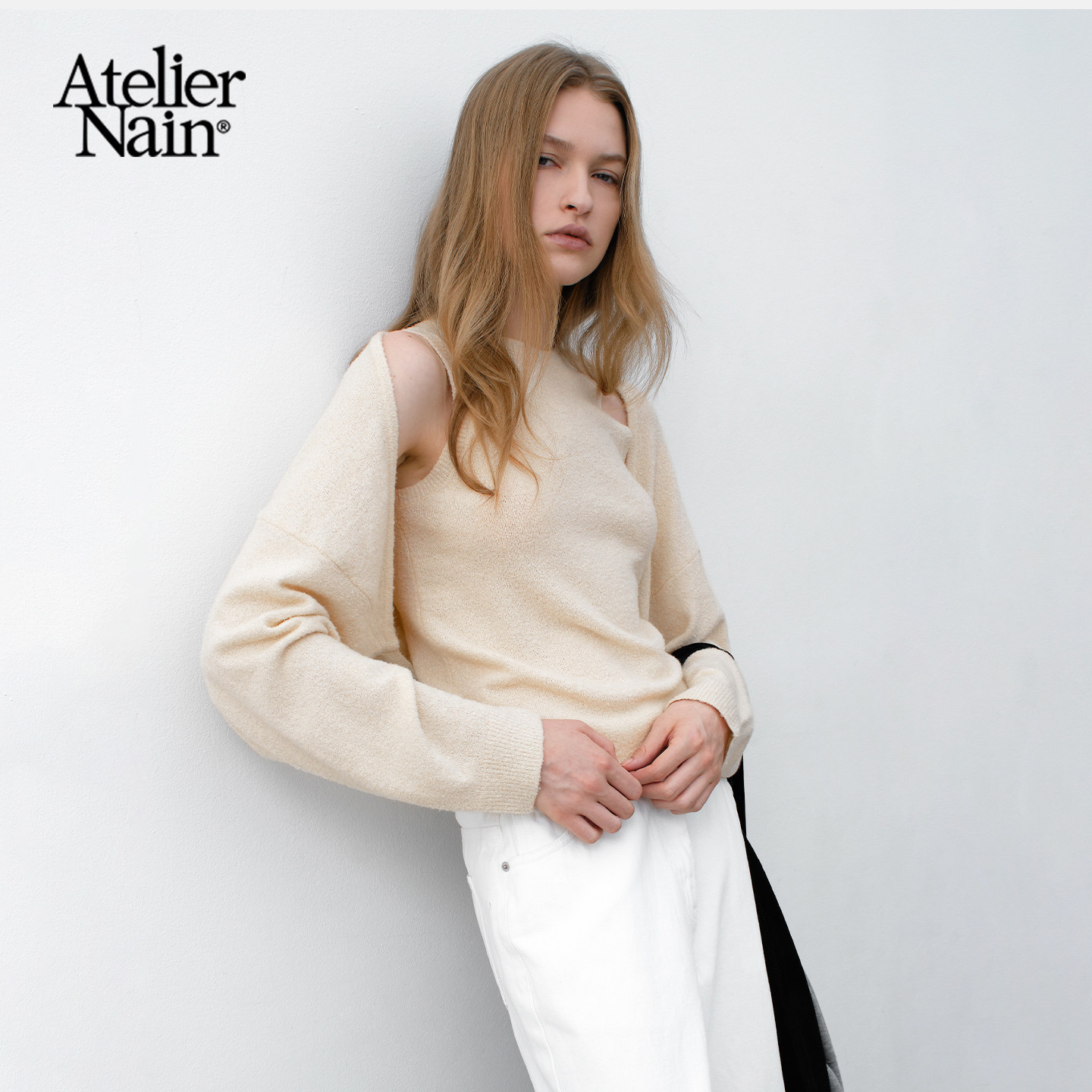 Atelier Nain2026年春季新款针织衫露肩设计辣妹两件套装上衣女