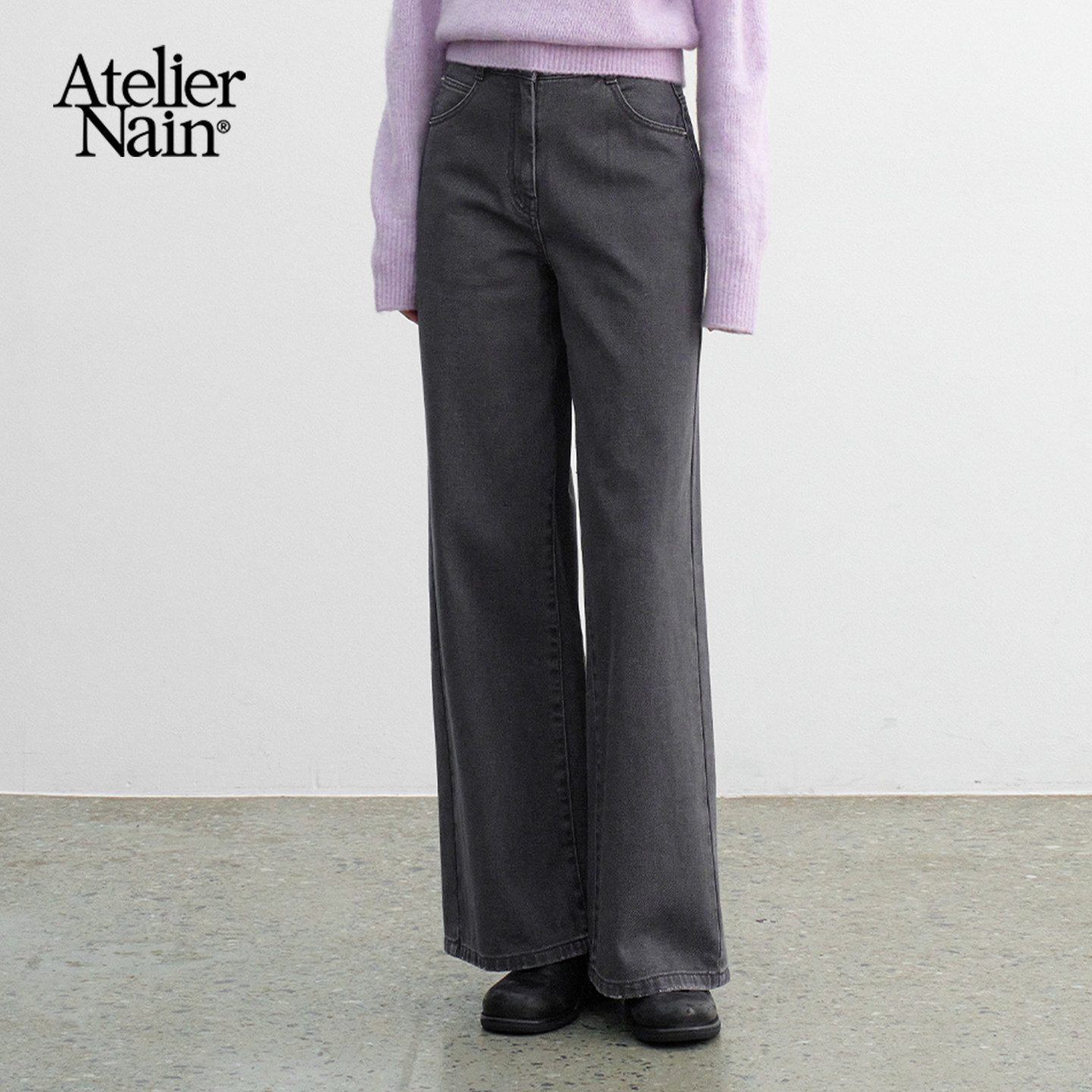 Atelier Nain2025年冬季新款直筒阔腿裤通勤风牛仔裤显瘦百搭长裤