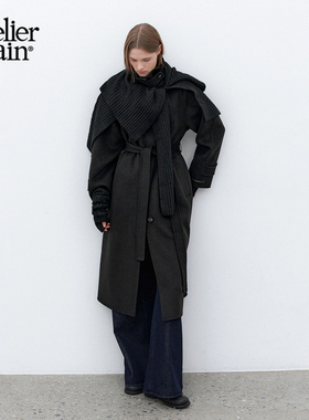 【一枝南南同款】Atelier Nain2025年冬季羊毛大衣带围巾毛呢外套