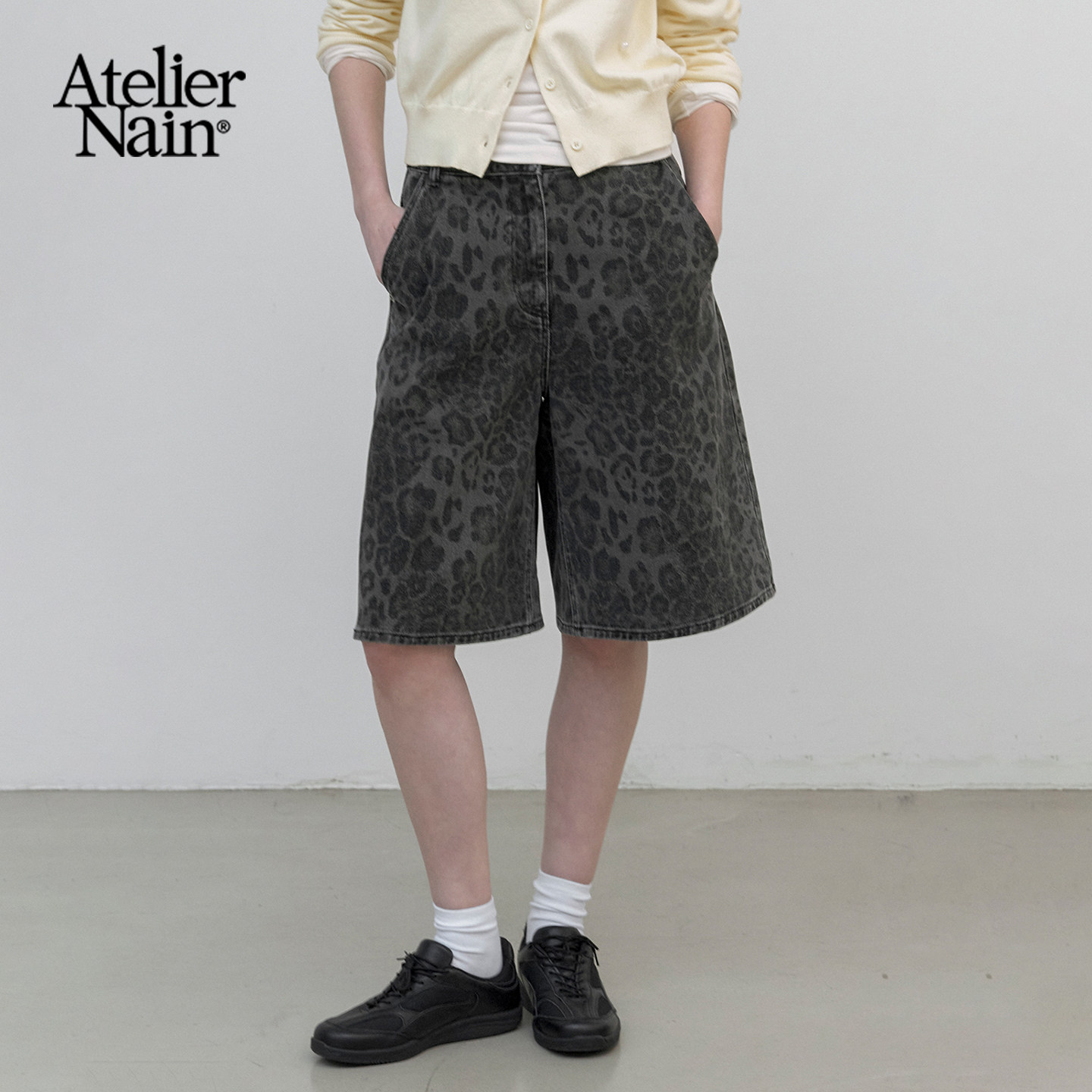 Atelier Nain2026年春季新款复古豹纹牛仔五分裤韩版休闲宽松裤子