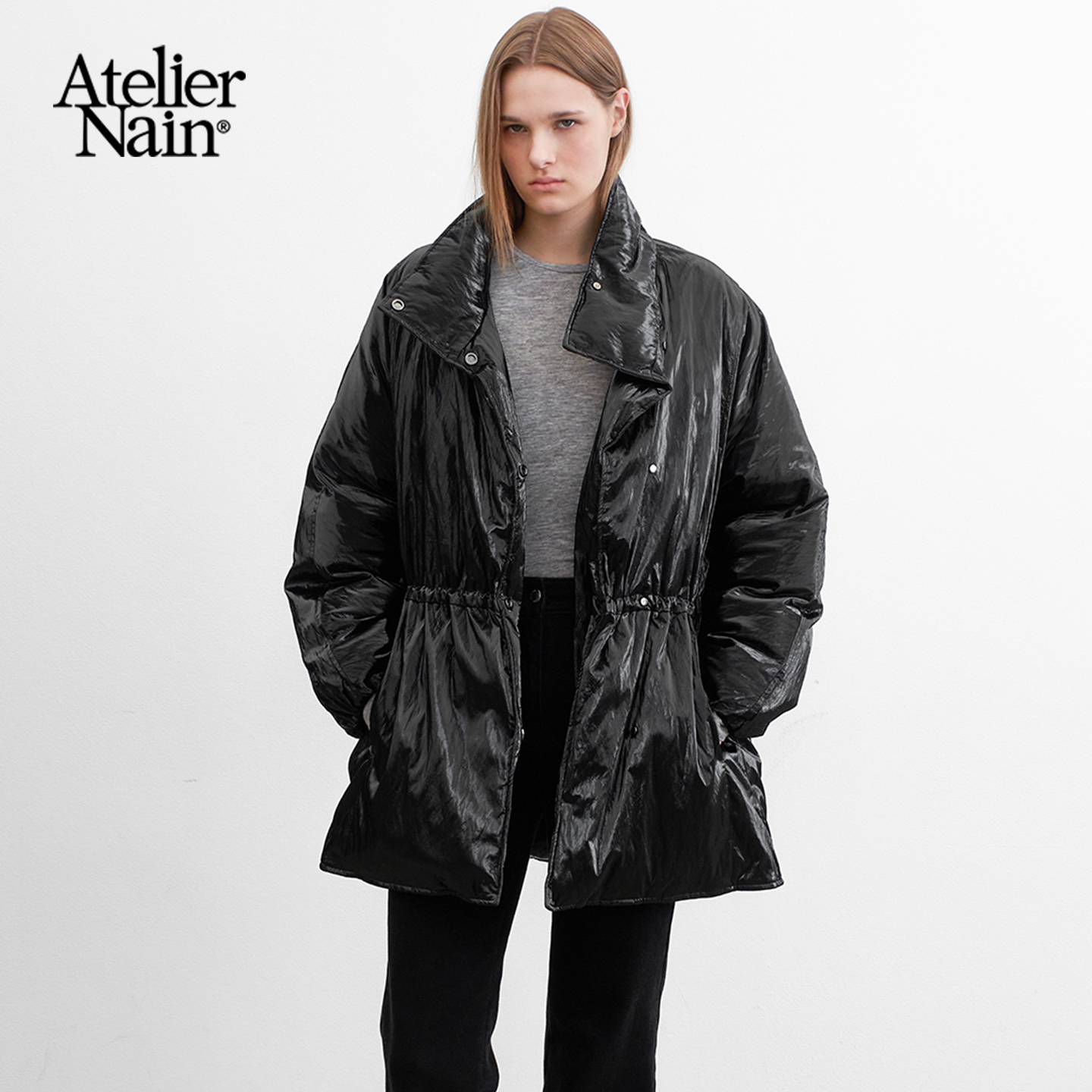 Atelier Nain2025年冬季新款棉服韩版收腰显瘦亮面保暖夹克外套女