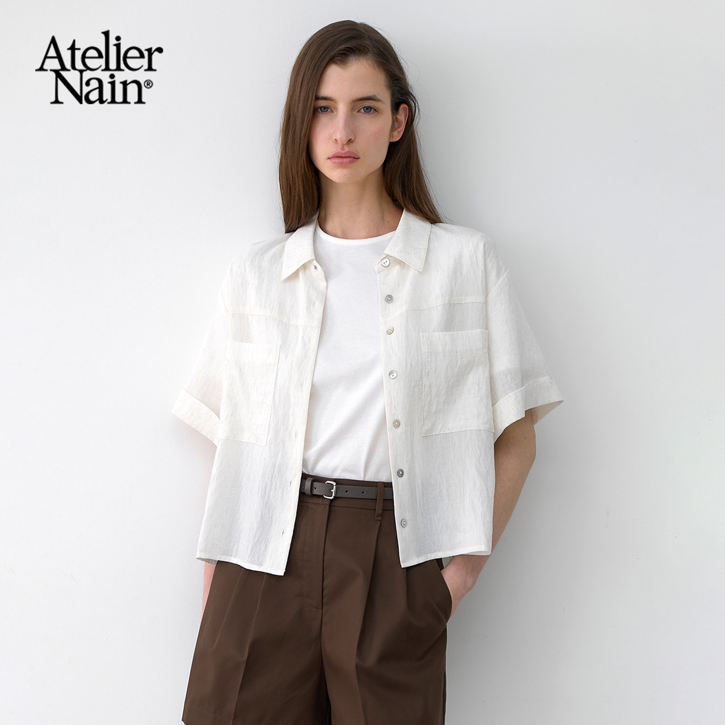 Atelier Nain2025年夏季新款短袖衬衫甜美韩版通勤时尚百搭上衣女