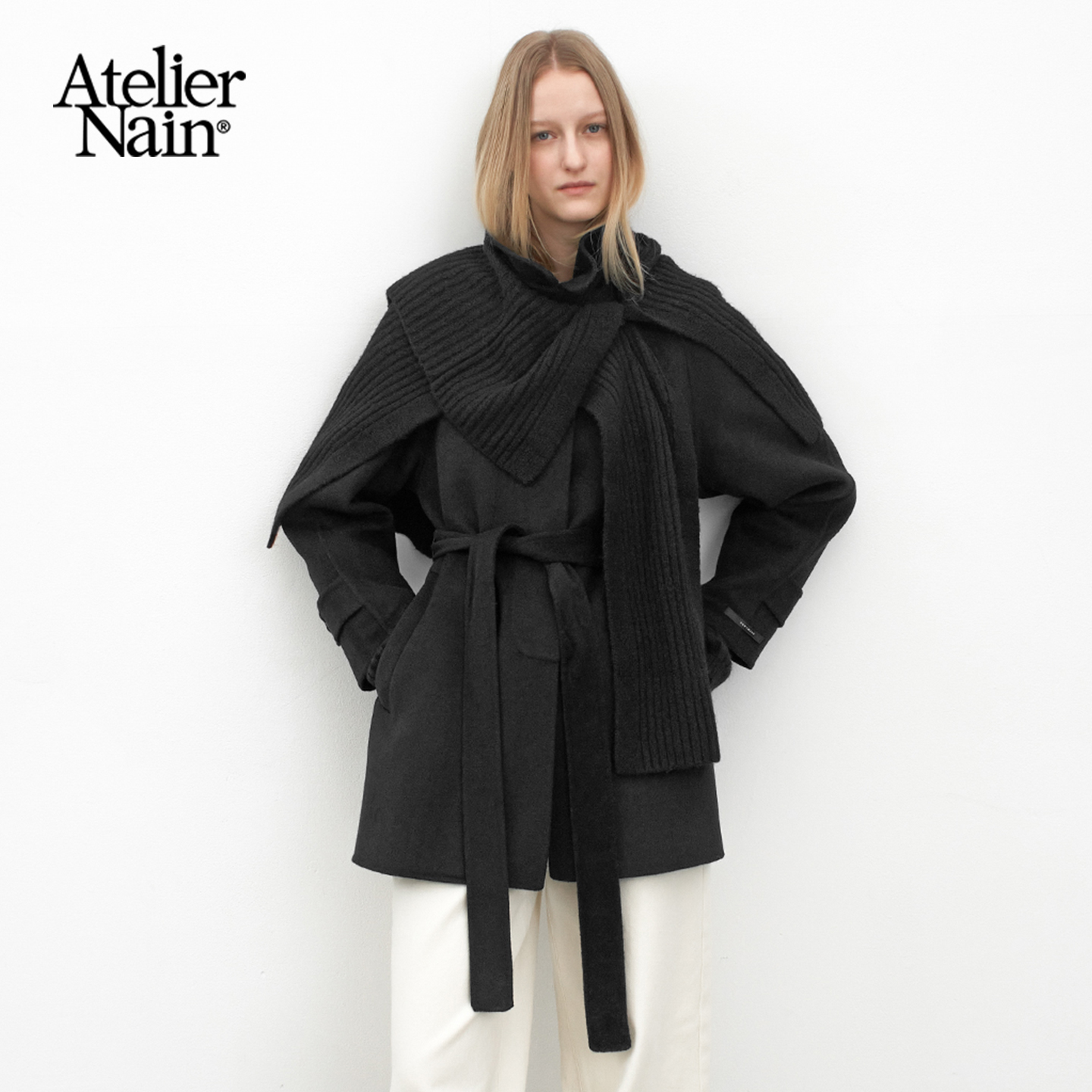 Atelier Nain2025年秋冬新款毛呢外套韩版高级感羊毛大衣带披肩女