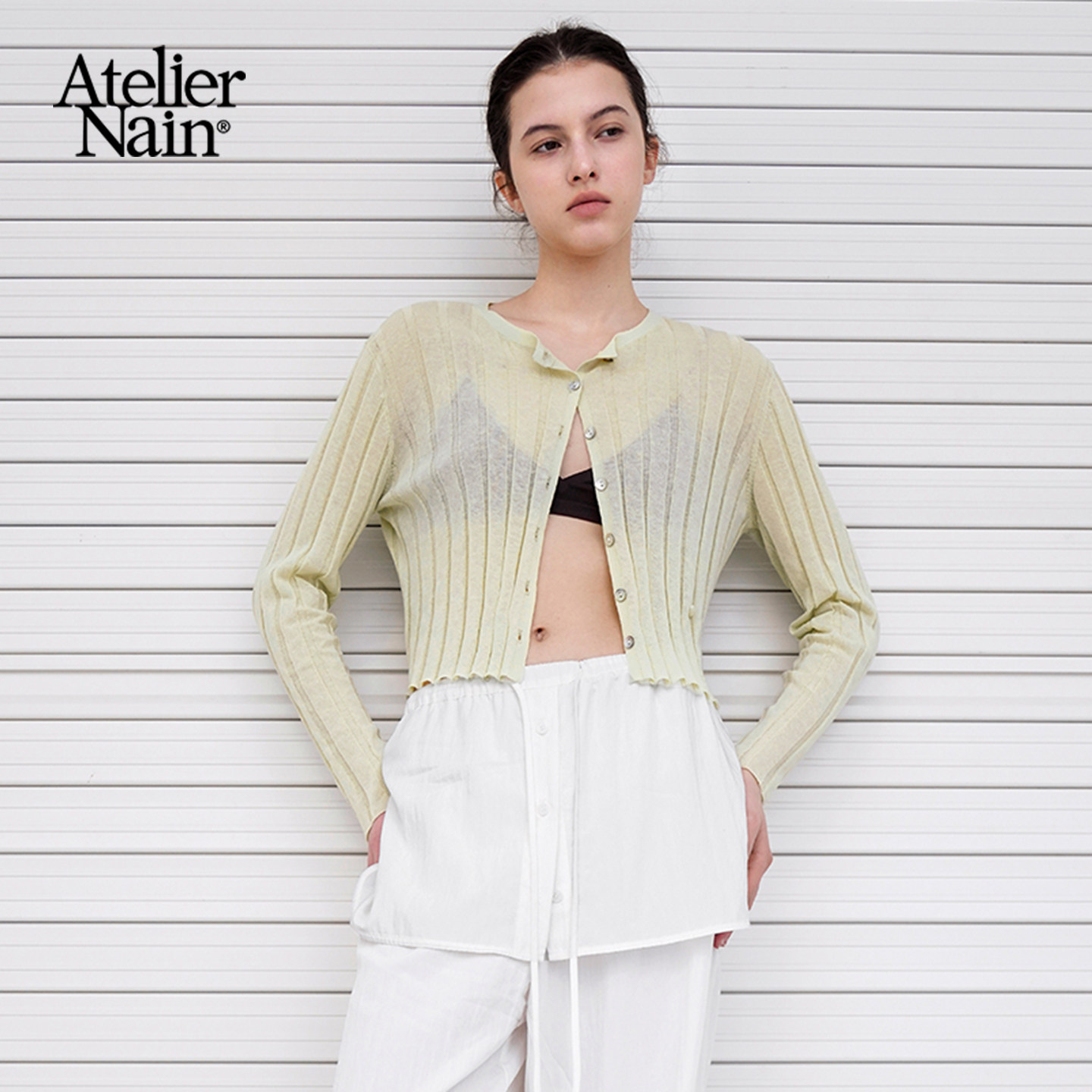 Atelier Nain2026年夏季新款薄款长袖开衫时尚百搭亚麻短上衣女