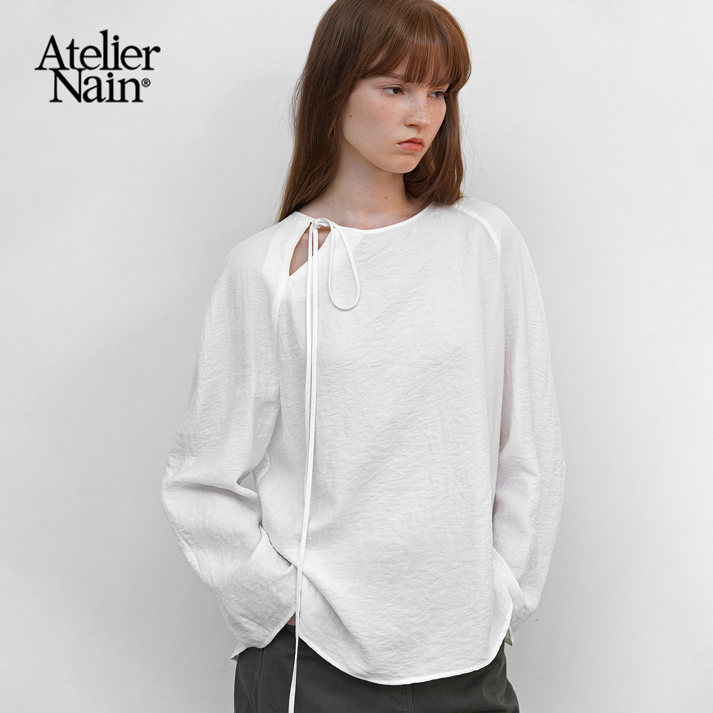 Atelier Nain2026年春季新款绑带衬衫女韩版简约通勤气质长袖上衣