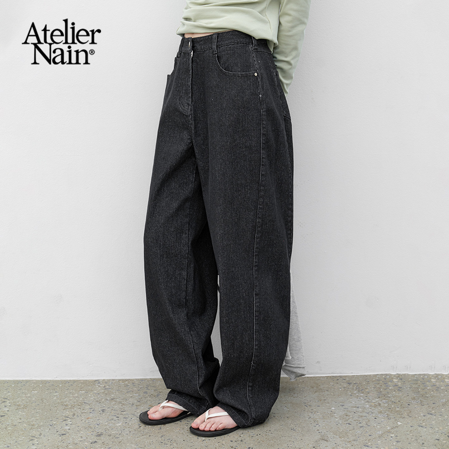 Atelier Nain2026年秋季新款高腰宽松弯刀牛仔裤女百搭休闲长裤