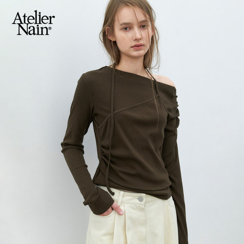 Atelier Nain2026年秋季新款轻熟优雅风假两件挂脖长袖T恤女上衣