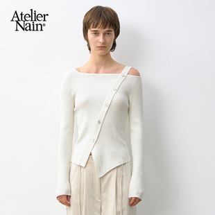 露肩针织衫 Nain2025年新款 Atelier 一字肩设计上衣女 何英同款