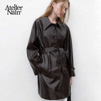 Atelier Nain2025年秋冬新款中长款皮衣高级感过膝女款皮风衣外套