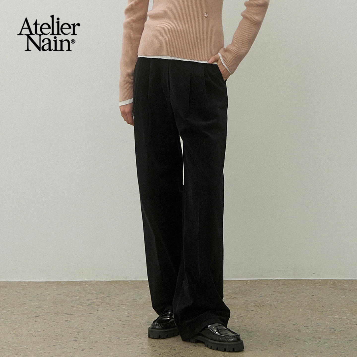 Atelier Nain2025年秋冬新款休闲裤高腰百搭灯芯绒复古长款喇叭裤