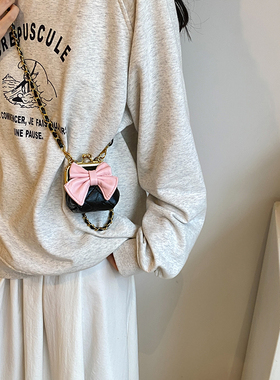 小众精致mini夹口包女2025新款时尚可爱菱格蝴蝶结链条单肩零钱包