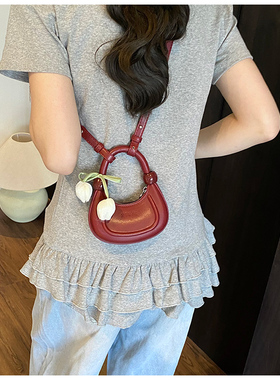 迷你斜跨包包女2025新款夏季手提女包简约时尚mini包休闲饺子包女