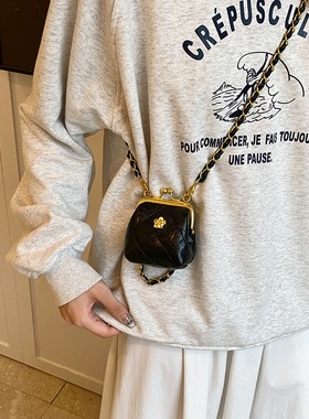 小众设计精致mini夹口包包女2025新款时尚可爱菱格链条单肩零钱包