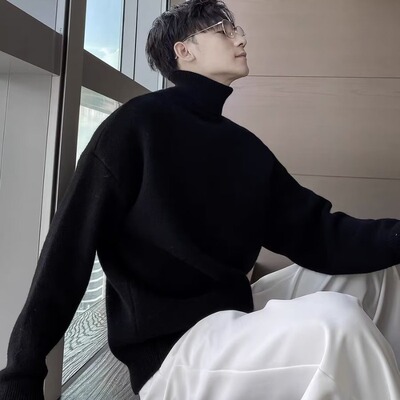 韩版痞帅ins秋冬保暖加厚宽松休闲高领毛衣潮慵懒风打底针织衫男