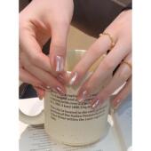 粉雾玉脂 纯手工穿戴甲温柔气质显白玻璃珠粉猫眼美甲可拆卸贴