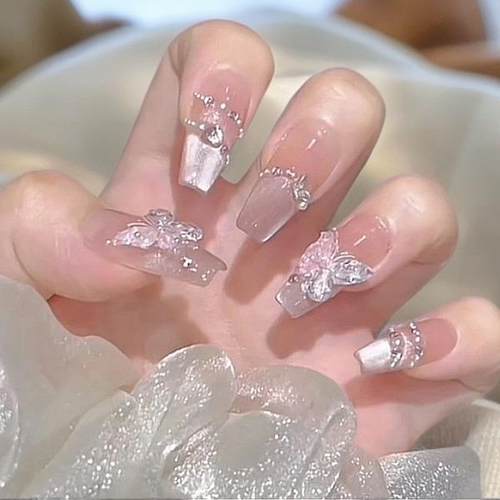 纯手工猫眼冰透立体蝴蝶美甲贴片