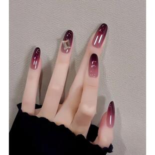 手工穿戴甲秋冬渐变浆果红闪钻气质显白美甲可拆卸甲 浆果红钻