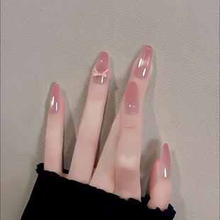 【芭蕾女孩】纯手工穿戴甲温柔裸粉色蝴蝶结渐变猫眼显白美甲可拆