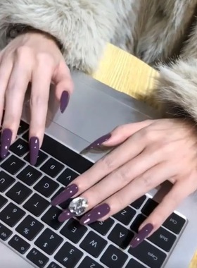 【绝决紫】纯手工穿戴甲深紫色秋冬高级感爆闪美甲气质显白长款甲