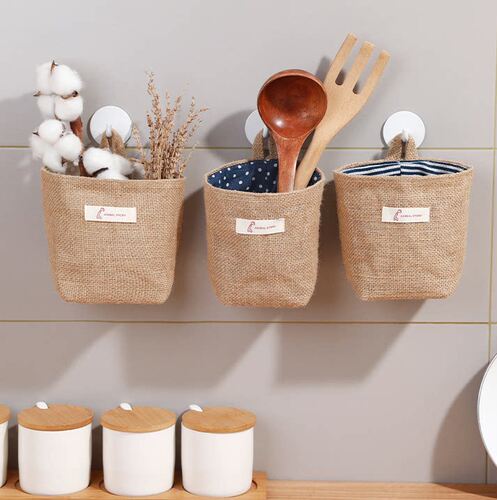 日式棉麻宿舍墙挂收纳袋