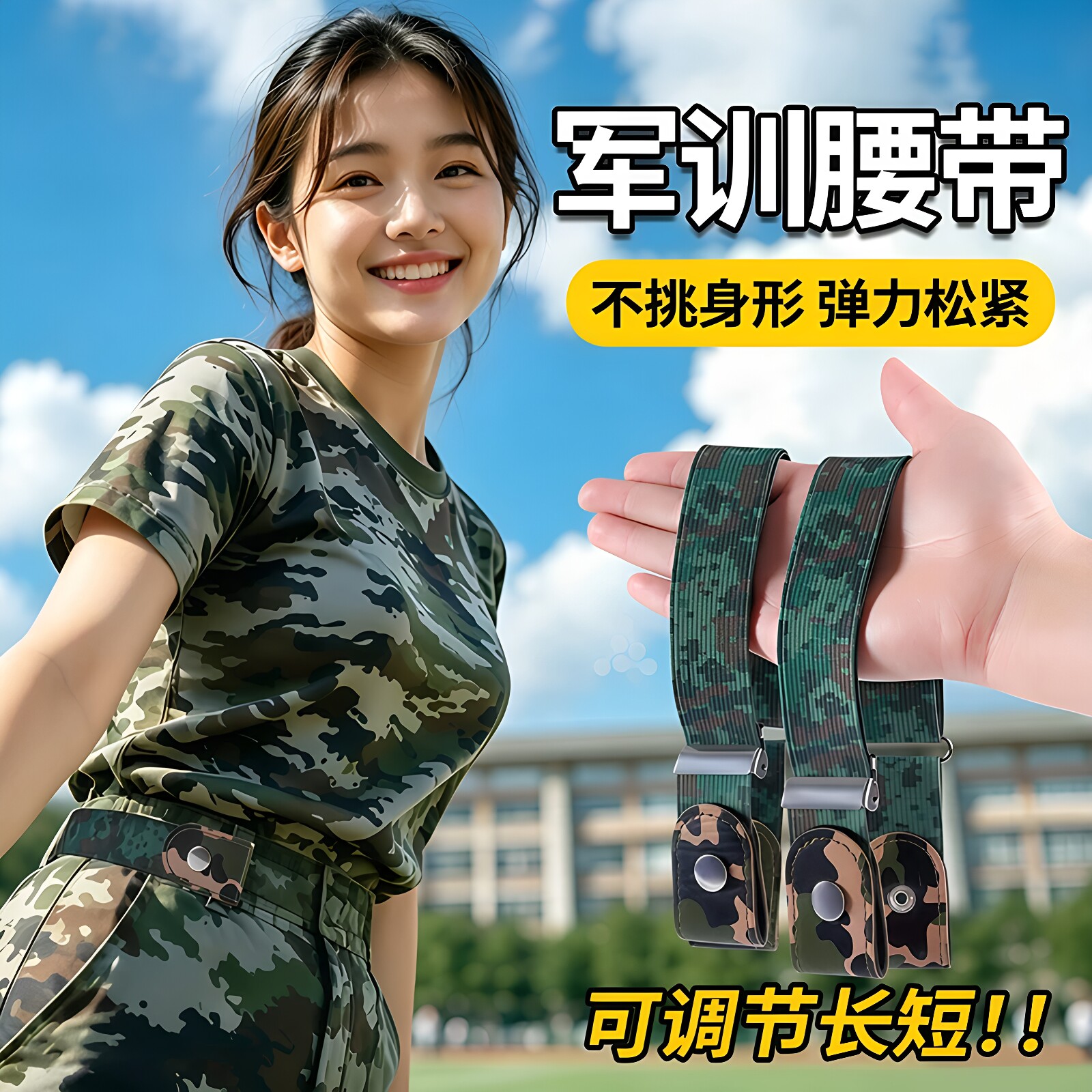 军训迷彩隐形无痕松紧可调腰带