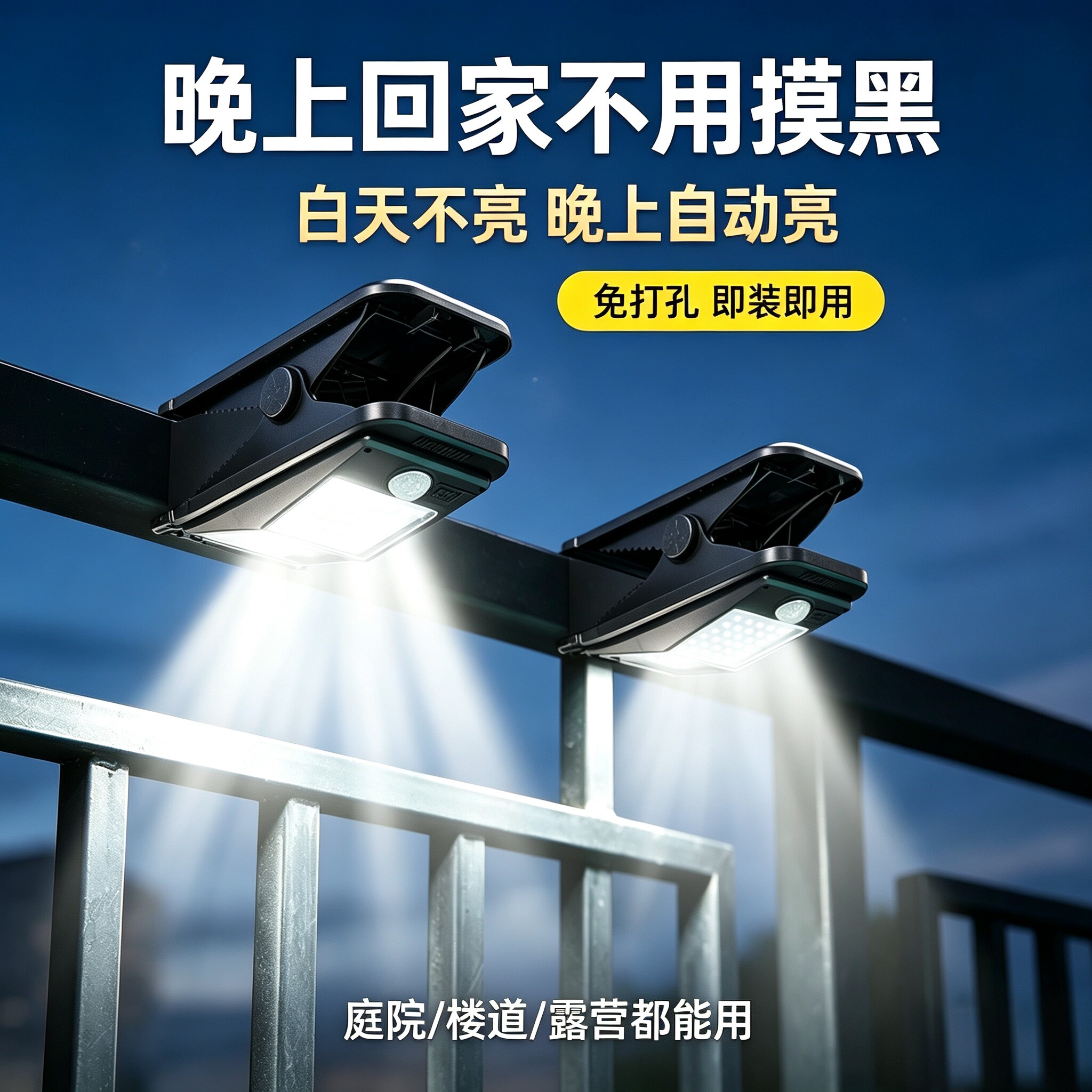 太阳能户外灯庭院灯围栏夹子灯家用防水壁灯人体感应超亮照明路灯