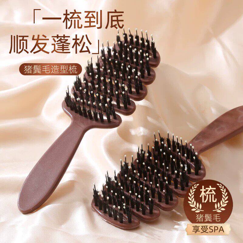 松塔猪鬃排骨梳发顶蓬松按摩梳