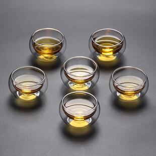 透明双层玻璃品茗杯 办公室高硼硅玻璃小品杯 家用小号品茶杯