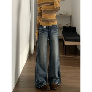ins复古蓝牛仔裤 垂感宽松阔腿长裤 女冬季 学生百搭喇叭裤 新款 韩版