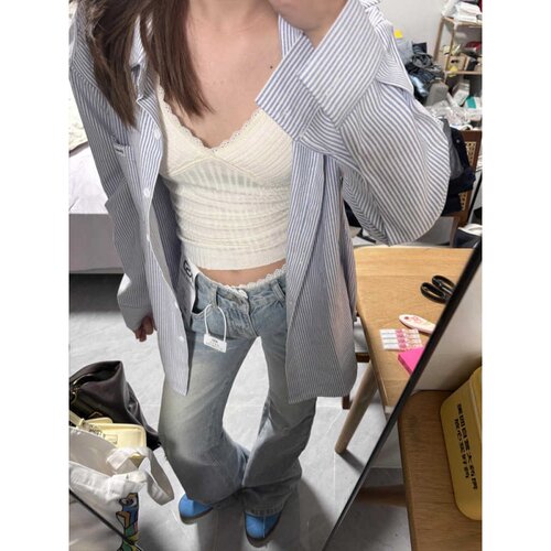高街vide复古风破洞牛仔裤女夏季