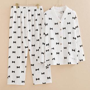 服女大码 棉纱睡衣女开衫 家居码 长V领可休闲爱袖 小春秋家ZSJ居 长裤