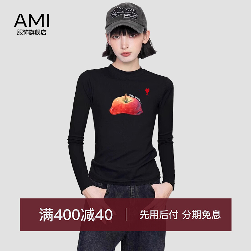 AMI2025美式苹果圆领黑色