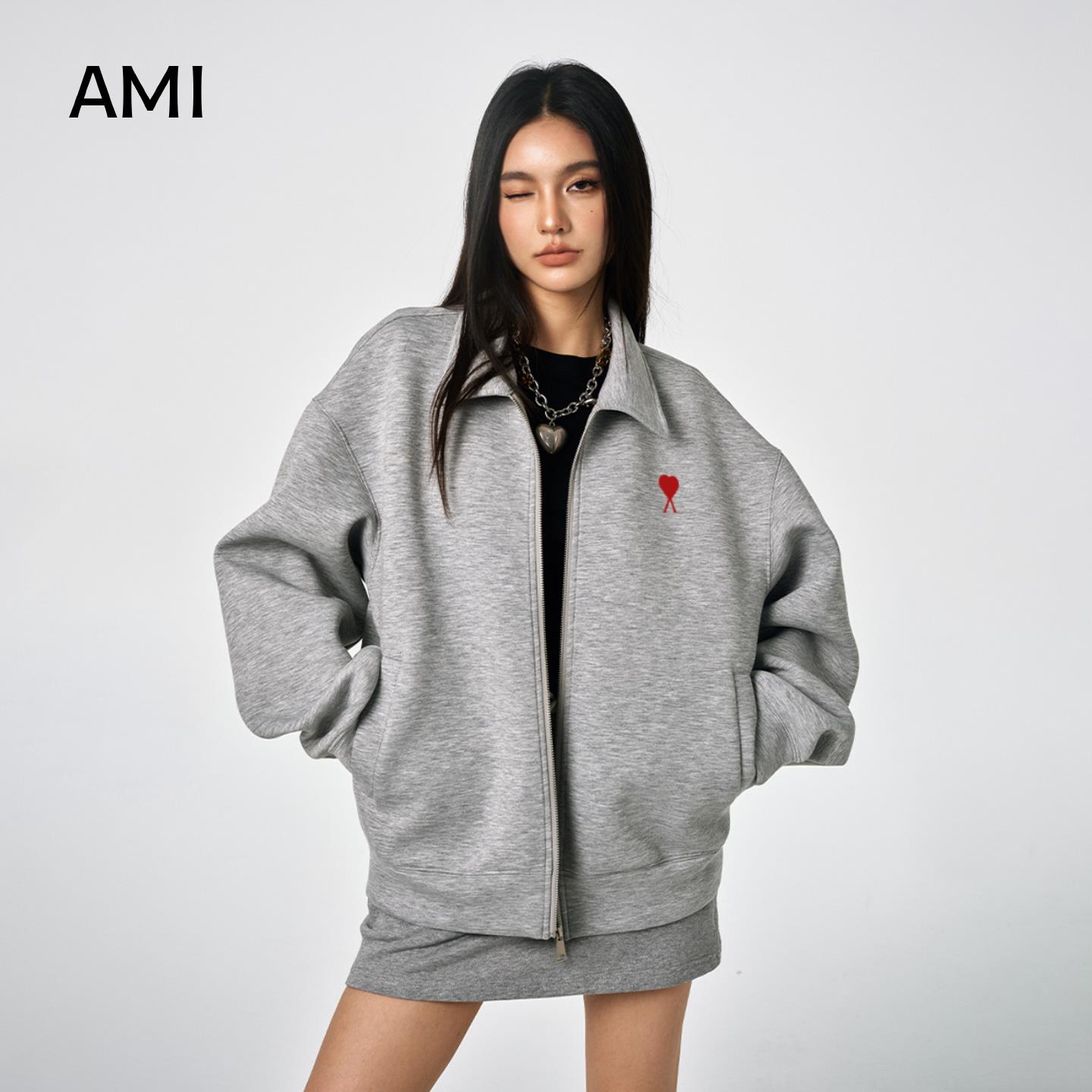 AMI2025美式复古开衫卫衣