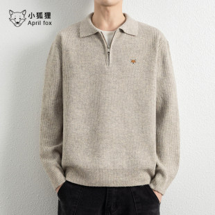 英国小狐狸半拉链毛衣男款春秋季美式休闲外套男士纯色编织翻领针