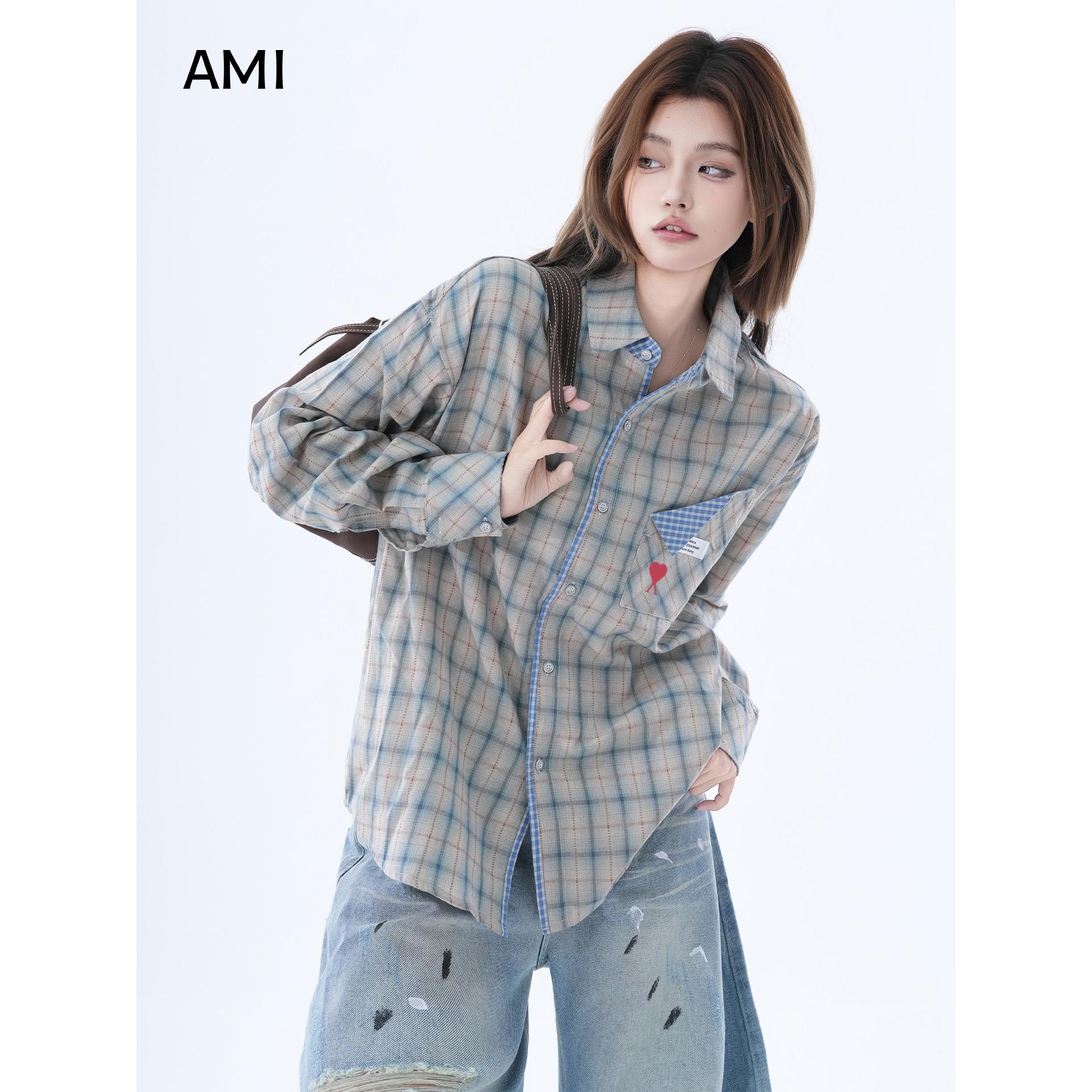 AMI美式复古格子衬衫女202