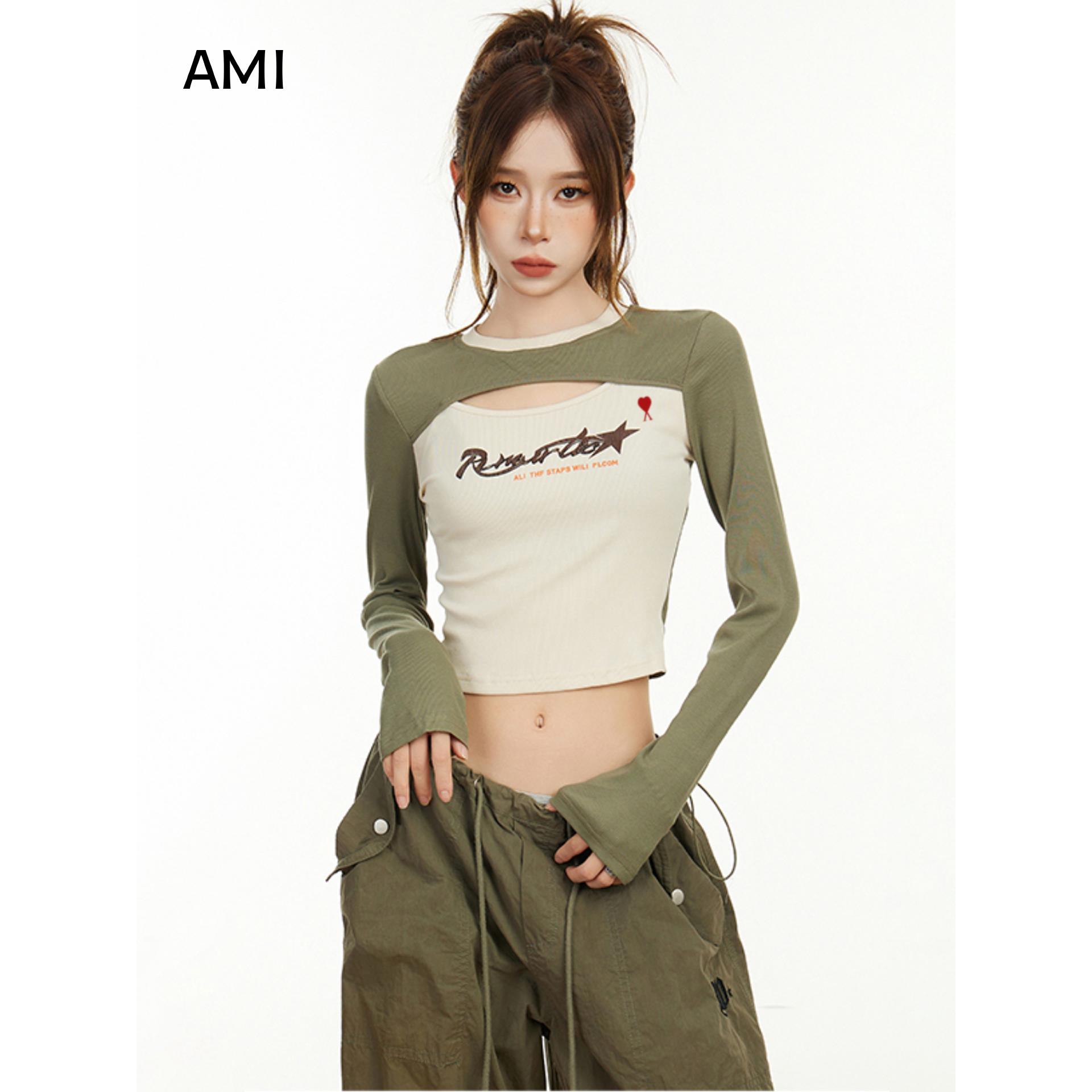 AMI美式假两件正肩长袖t恤