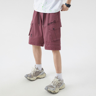 辛普森一家工装五分裤子男夏季新款潮牌多口袋美式复古中裤短裤男