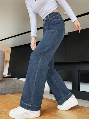 高腰直筒牛仔裤女秋冬2025新款加绒加厚宽松显瘦覆古窄版阔腿裤子