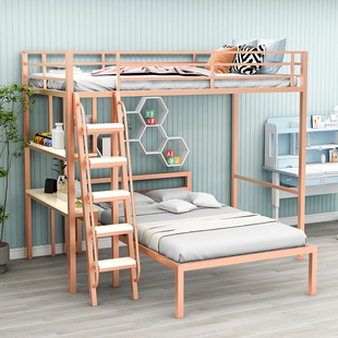 loft阁楼儿童高架床上床下桌带书桌组合交错式上下床错位子母床