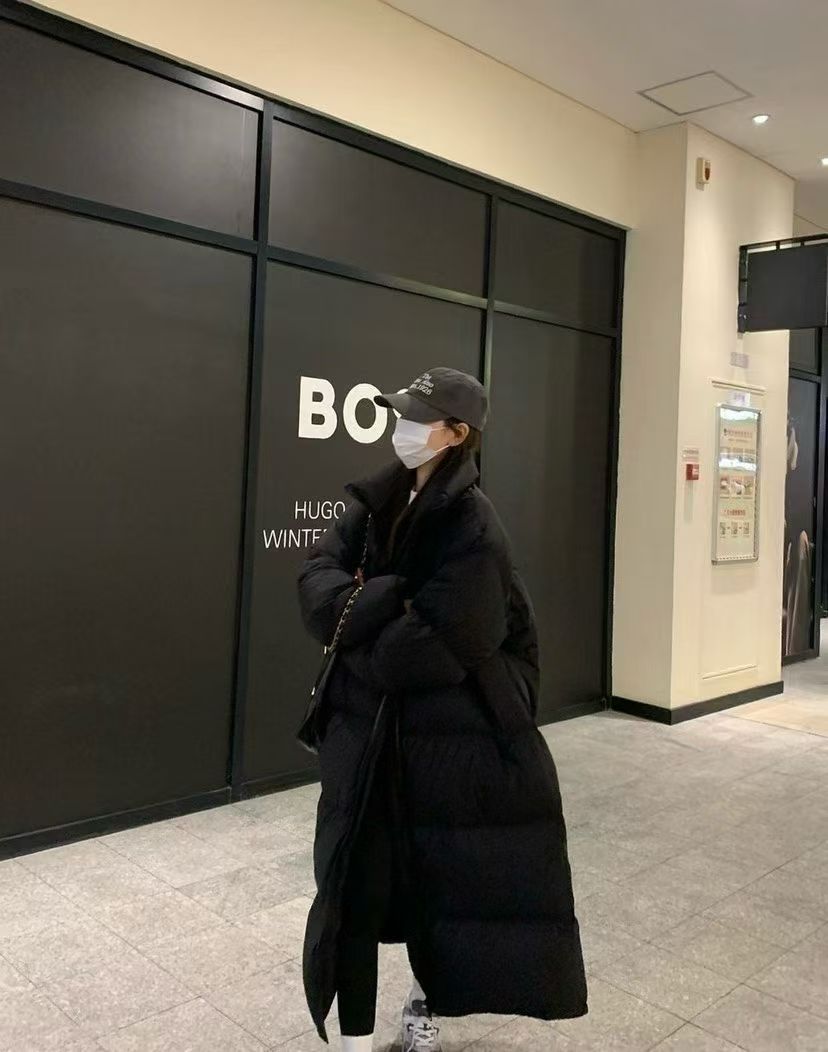 黑色长款棉服女冬2025新款超长过膝到脚踝加厚白鸭绒外套羽绒棉衣