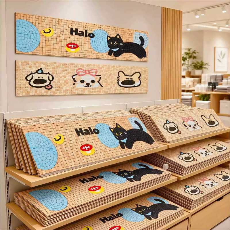 马赛克猫咪浴室防滑地垫硅藻泥